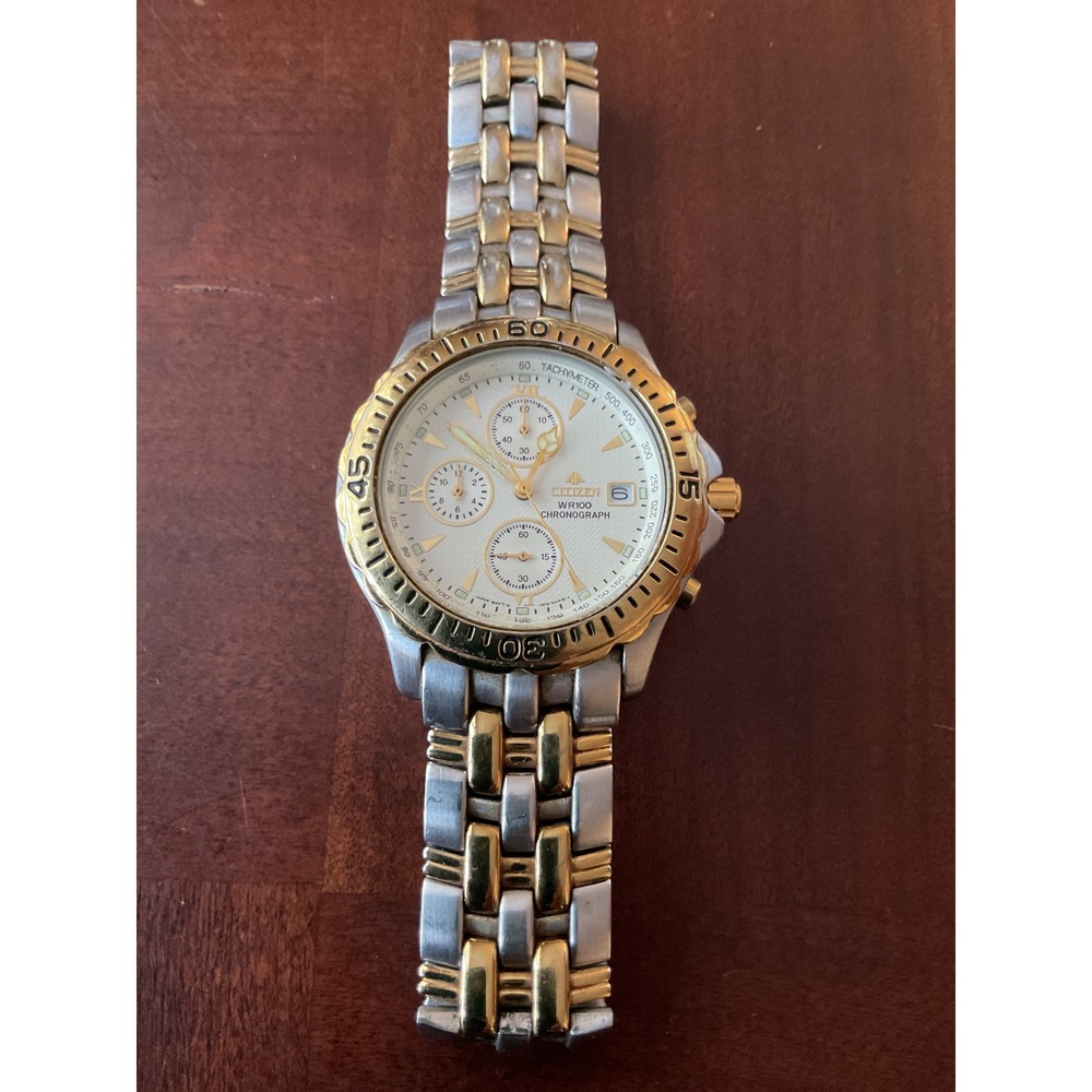 Citizen Promaster Chronograph Two Tone White Dial Watch 0510-K13033 WR100